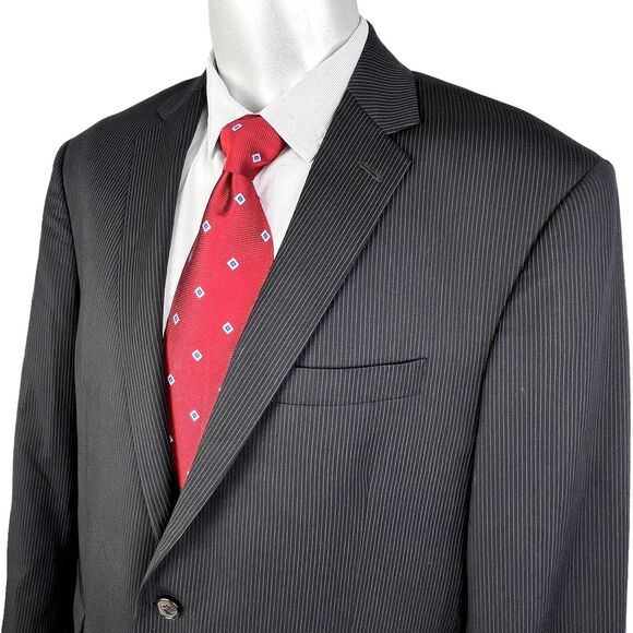 Ralph Lauren Wool Blazer Size 48R Black Pinstripe Two Button Front Jacket - Picture 1 of 16